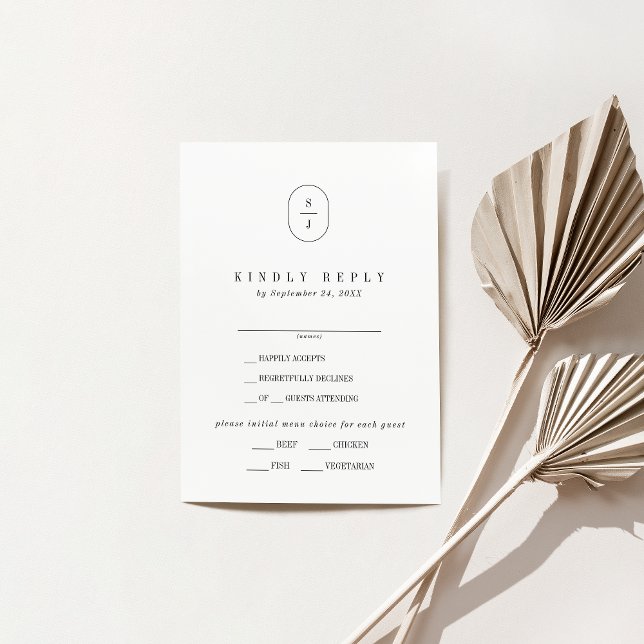 Cartão RSVP de Casamento Neutro do Monograma Elega (SHYLAH Elegant Monogram Neutral Wedding RSVP Card)