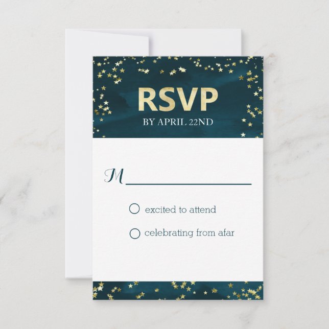 Cartão RSVP de Casamento noturno estrelado (Frente)