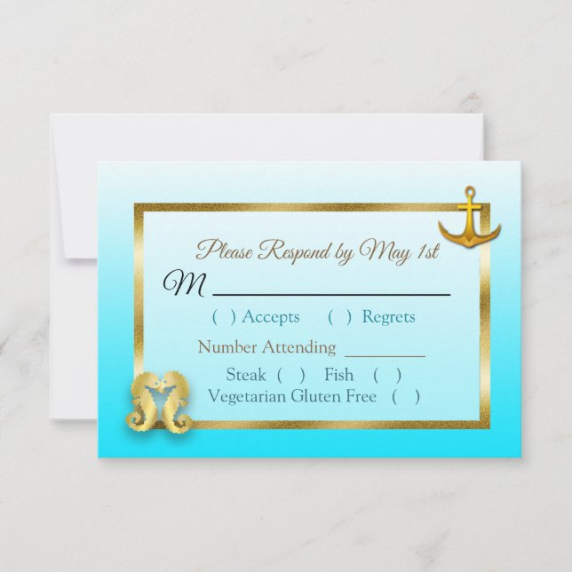 Cartão RSVP de Casamento Oceânico Azul Aqua (Frente)