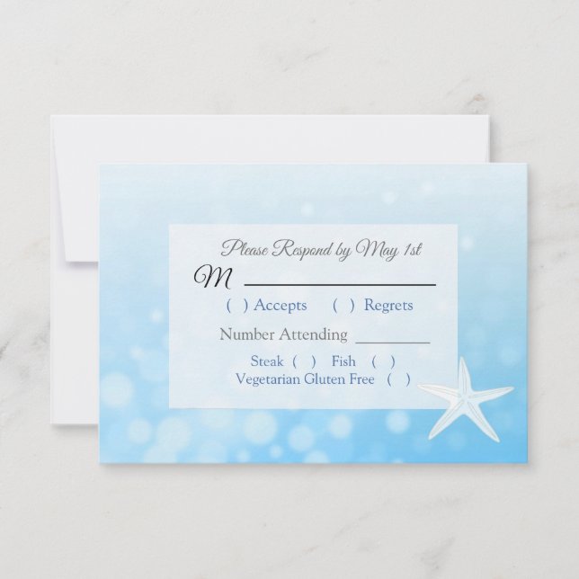 Cartão RSVP de Casamento Oceânico Blue Starfish (Frente)