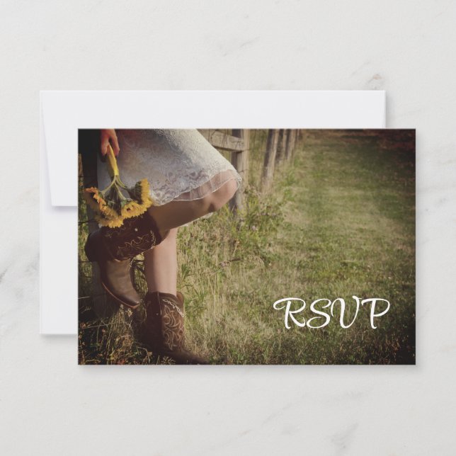 Cartão RSVP de Casamento Ocidental de Cowgirl e Su (Frente)