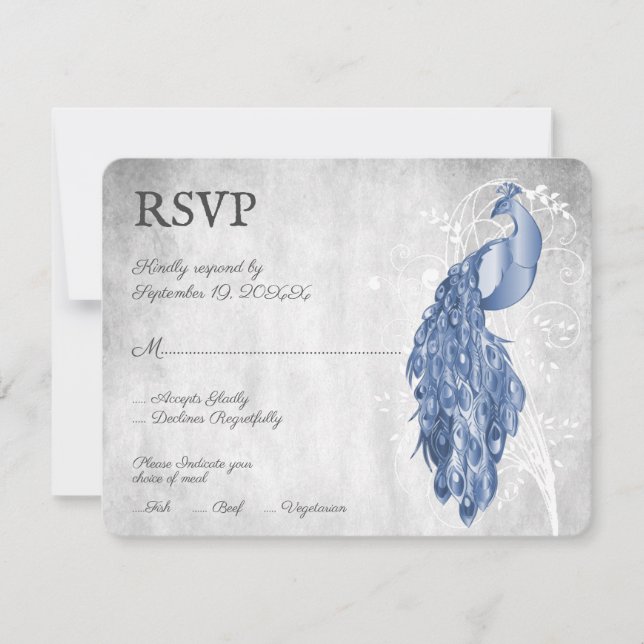 Cartão RSVP de Casamento Pavão Azul (Frente)