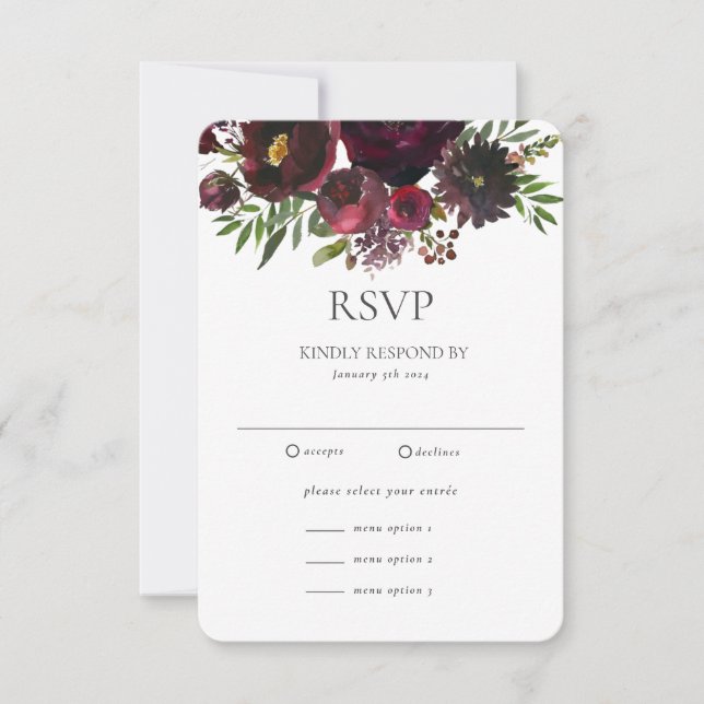 Cartão RSVP de Casamento Personalizado Floral da R (Frente)