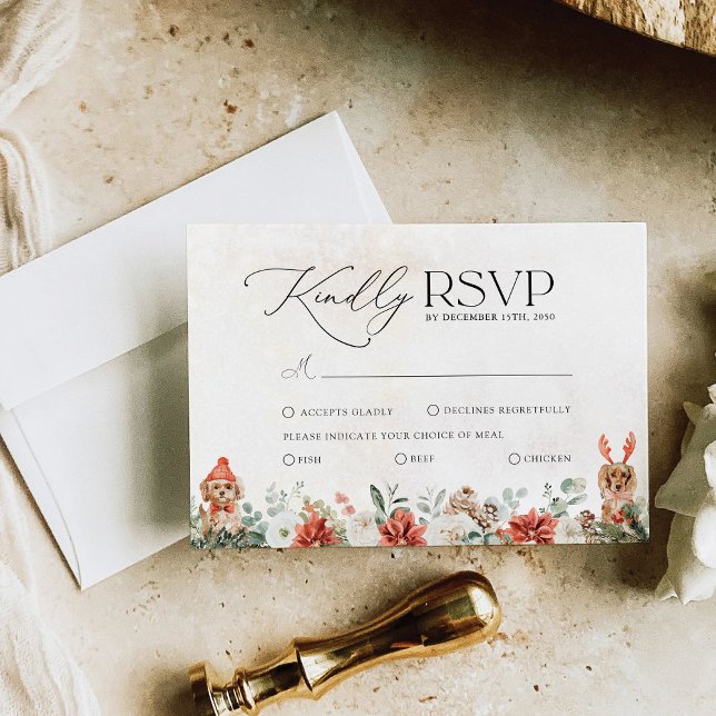 Cartão RSVP de Casamento Pinecone Red Greenery Pin (Criador carregado)