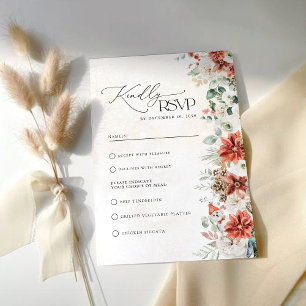 Cartão RSVP de Casamento Pinecone Red Greenery Pin