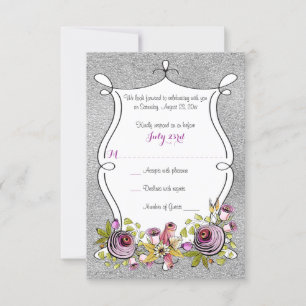 Cartão RSVP de Casamento   Plum, FAUX Silver Foil 