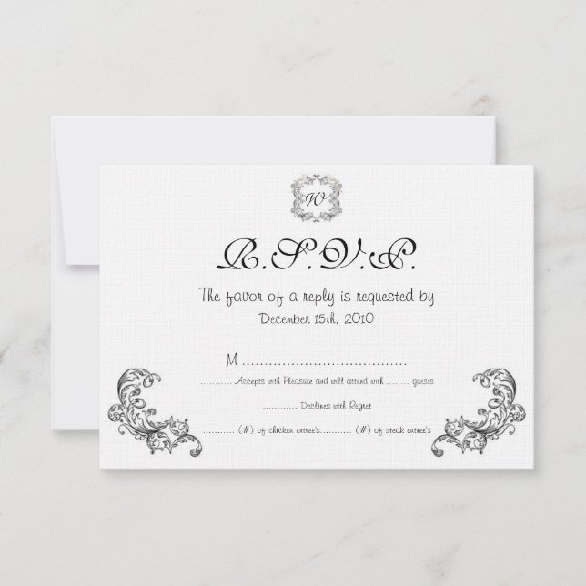 Cartão RSVP de Casamento Preto/Branco (Frente)