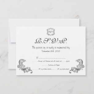 Cartão RSVP de Casamento Preto/Branco