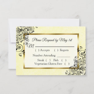 Cartão RSVP de Casamento Preto e Amarelo