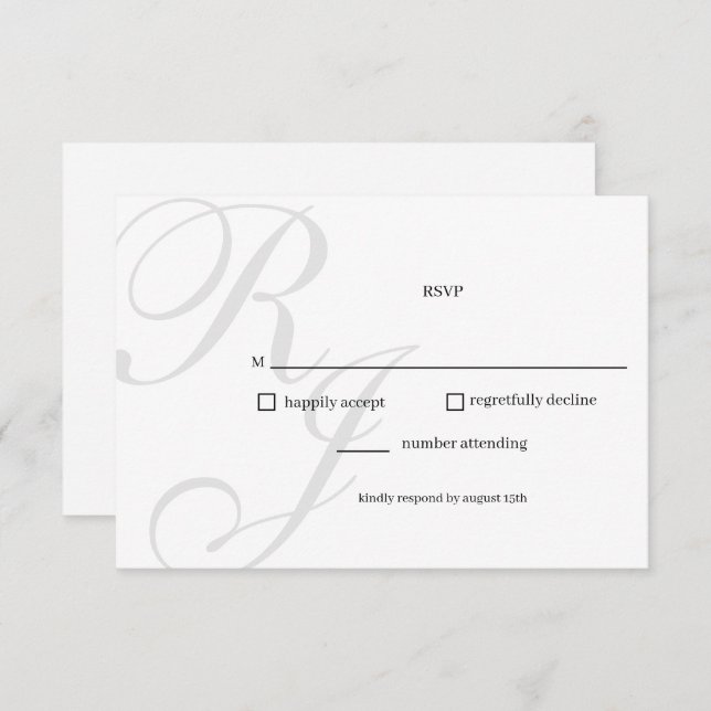 Cartão RSVP de Casamento Preto e Branco (Frente/Verso)
