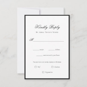 Cartão RSVP de casamento preto e branco clássico