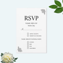 RSVP de Casamento Preto e Branco Floral Moderno