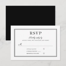 Cartão RSVP de Casamento Preto e Branco Formal