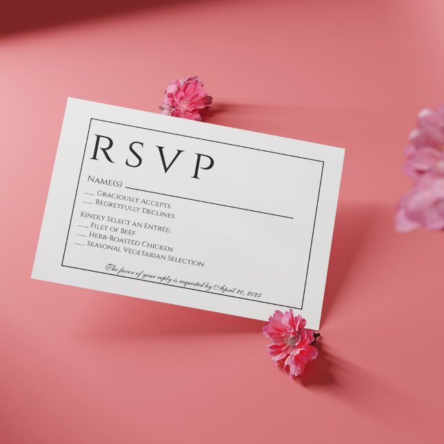 Cartão RSVP de Casamento Preto e Branco Formal (Criador carregado)