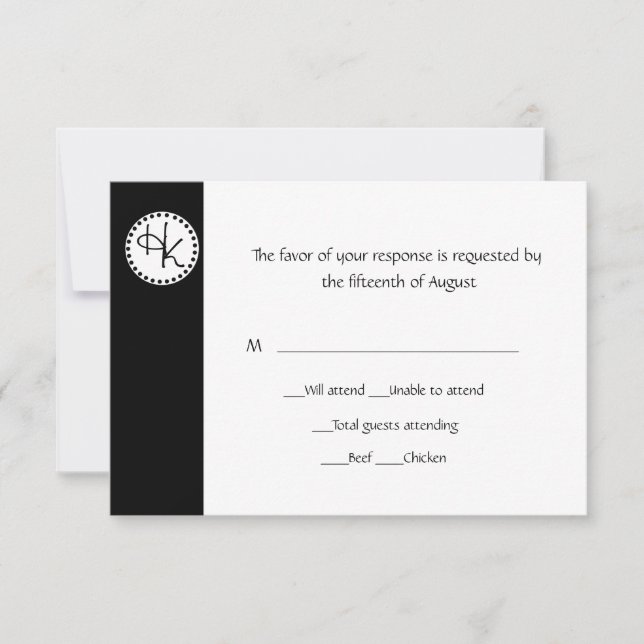 Cartão RSVP de Casamento Preto e Branco na moda (Frente)