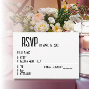 Cartão RSVP de Casamento Preto e Branco na moda