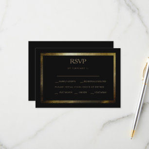 Cartão RSVP de Casamento Preto e Dourado do Dia El