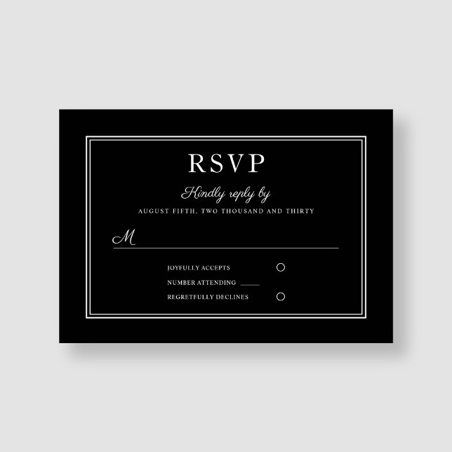 Cartão RSVP de Casamento Preto Formal Elegante Mod (Modern Elegant Formal Black Wedding RSVP Card)