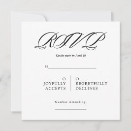 Cartão RSVP de Casamento Quadrado Minimalista Preto e Bra