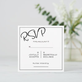 Cartão RSVP de Casamento Quadrado Minimalista Preto e Bra
