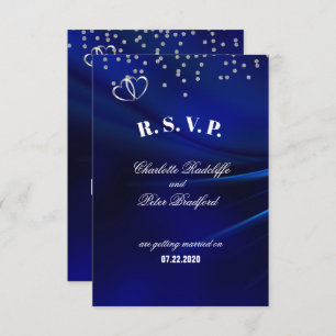Cartão RSVP de Casamento Real de Ouros Azuis e Cor