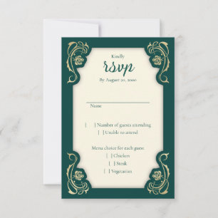 Cartão RSVP de Casamento Real de Rosas Real Mediev