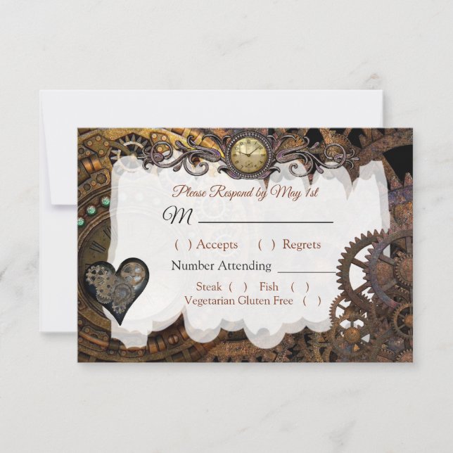 Cartão RSVP de Casamento Renascentista Steampunk (Frente)