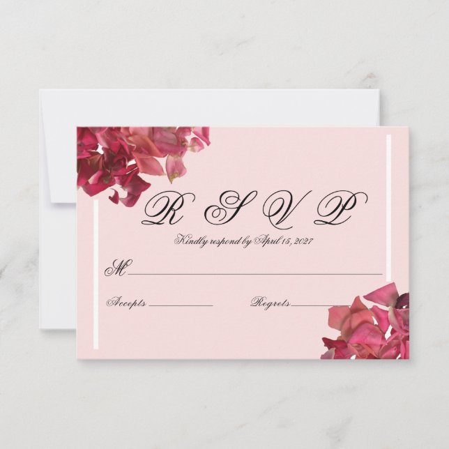 Cartão RSVP de Casamento Romântico Petal Rosa rosa (Frente)