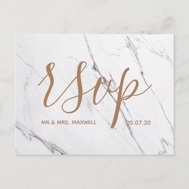 Cartão Rsvp de Casamento | Rosa de Script Marble B (Frente)