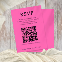 Cartão RSVP de Casamento Rosa Quente com Código QR
