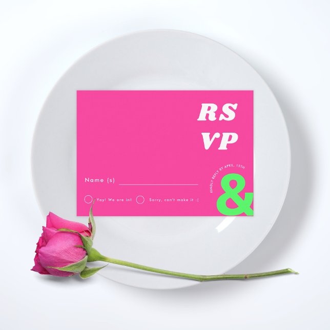 Cartão RSVP de Casamento Rosa Quente de Groovy Amp (Criador carregado)
