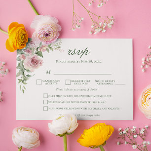 Cartão RSVP de Casamento Rosa Rosa Elegante   Esco