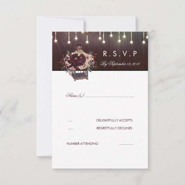 Cartão RSVP de Casamento Russo Burgundy Flowers La (Frente)