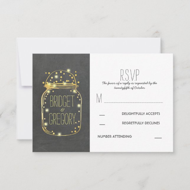 Cartão RSVP de Casamento Russo - CONFETTI MASON JA (Frente)