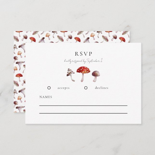 Cartão RSVP de Casamento Russo de Cogumelos (Frente/Verso)