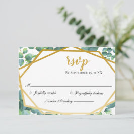 Cartão RSVP de Casamento Russo Dourado Eucalyptus