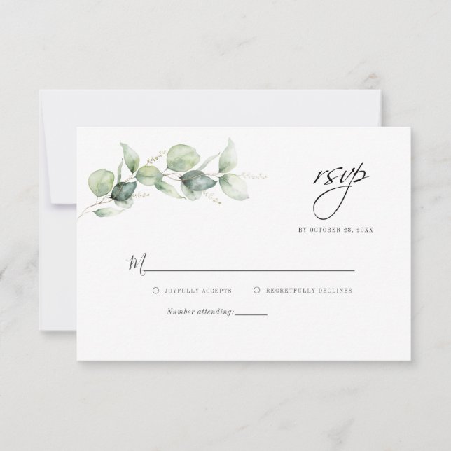 Cartão RSVP de Casamento Russo Eucalyptus Botânico (Frente)