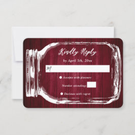 Cartão RSVP de Casamento Rustic Burgundy Wood Maso
