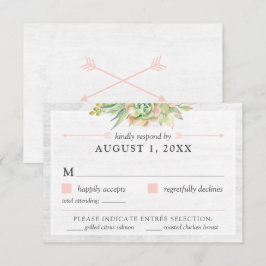 Cartão RSVP de Casamento Rustic Watercolor Suculen