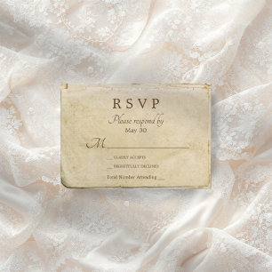 Cartão Rsvp de casamento rústico de papel antigo