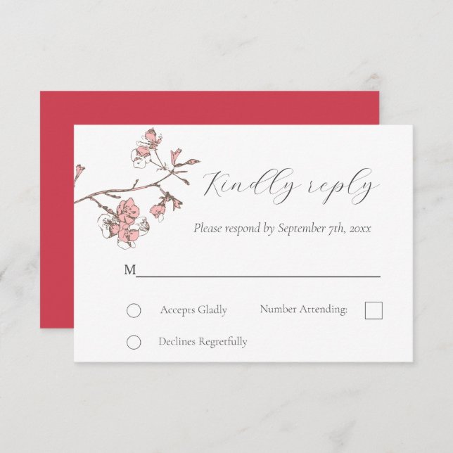 Cartão RSVP de Casamento Sakura Blossom (Frente/Verso)