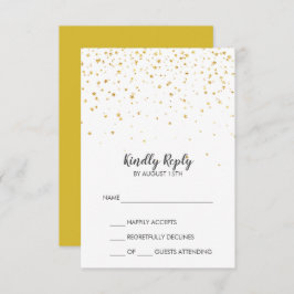 Cartão RSVP de Casamento Simples Confetti Dourado