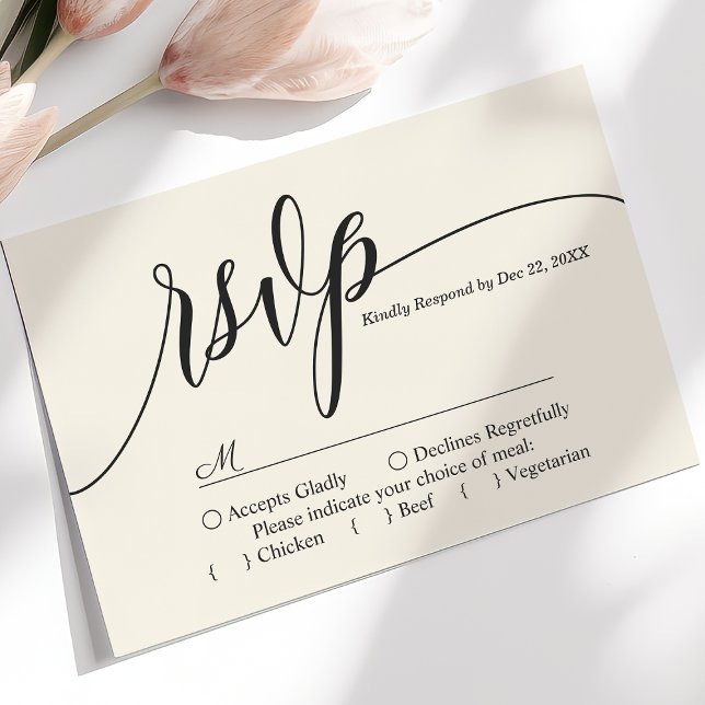 Cartão RSVP de Casamento Simples de Script Ivory C (Criador carregado)