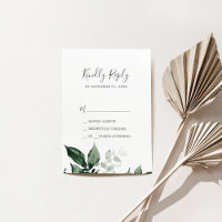 Cartão RSVP de Casamento Simples Emerald Greenery