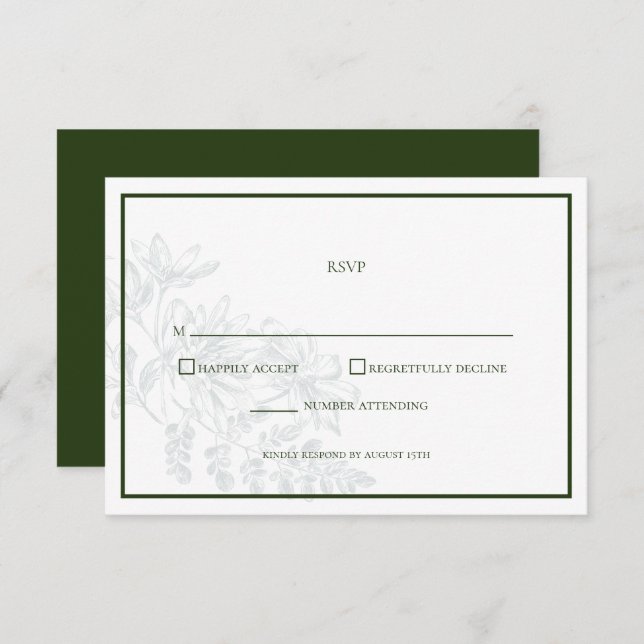 Cartão RSVP de Casamento Simples Floral Branco Ver (Frente/Verso)