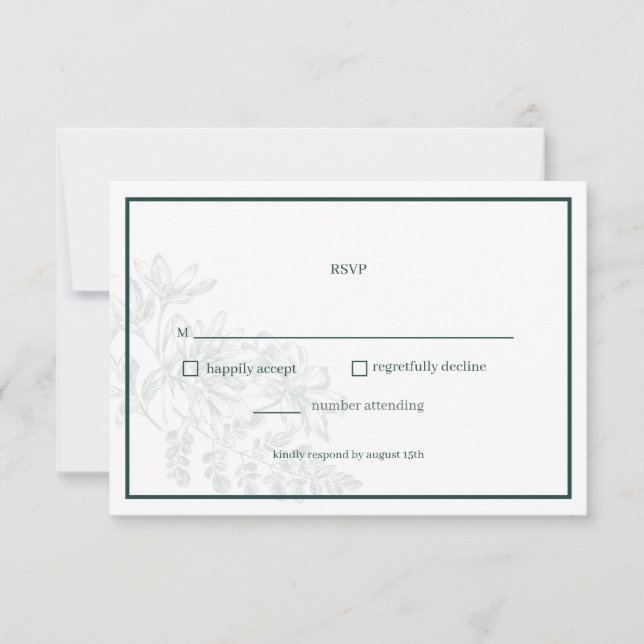 Cartão RSVP de Casamento Simples Floral de Emerald (Frente)