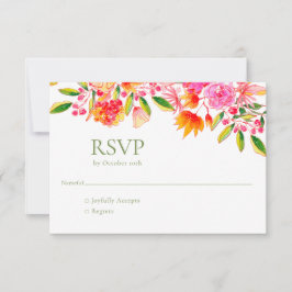 Cartão RSVP de Casamento Simples Floral Verde Cor-