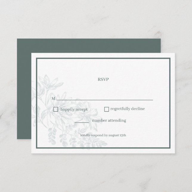 Cartão RSVP de Casamento Simples Floral Verde Sage (Frente/Verso)