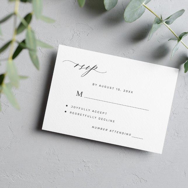Cartão RSVP de casamento simples, preto e branco (Criador carregado)