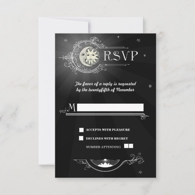 Cartão RSVP de Casamento Sun e Moon (Frente)
